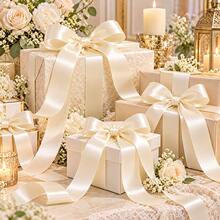 Deep Pink/Champagne Single-Sided Polyester Satin Ribbon (0.6/1.0/1.5/2.0/2.5/4.0cm) Multiple Sizes Available, Suitable For Party Decoration, Gift Boxes, Wreaths, Chair Backs, Gift Boxes And Souvenir Wrapping Decoration - Champagne - View 2