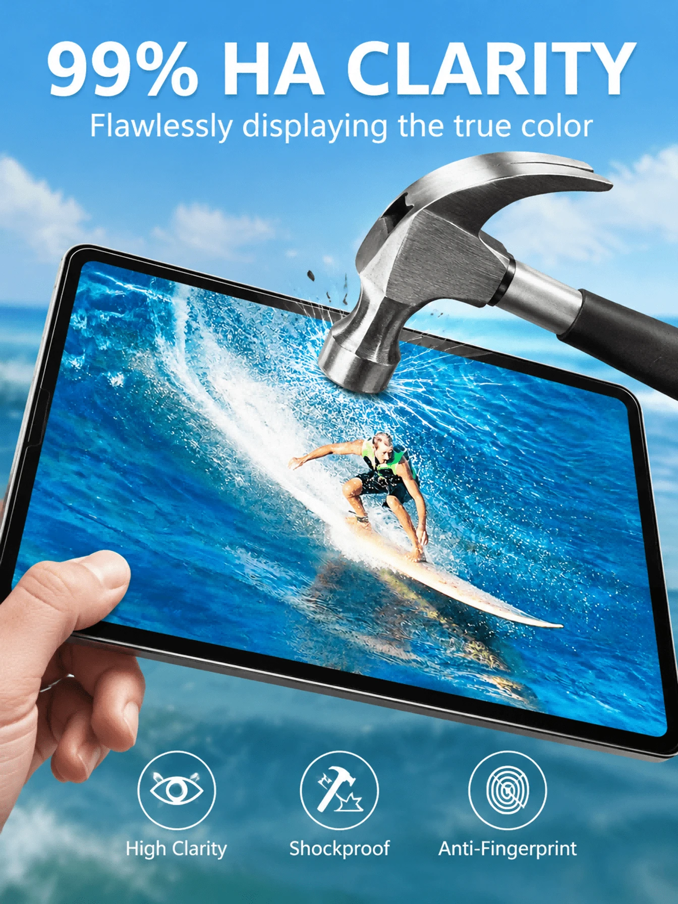 螢幕保護貼，相容於 iPad 5/6/7/8/9代 10.2/10.5 吋、Air 1/2/3/4/5代 10.9 吋、Mini 1 2 3 4 5 6、Pro 11 1代 2代 3代 9.7 吋、Pro 12.9 吋 2015-2024-2025 A16/10代，鋼化玻璃膜，適用於 iPad 系列－透明螢幕保護、日常保護、辦公、居家、螢幕保護貼、配件、防水、防震、防刮、防指紋、全螢幕覆蓋 - 無色 - 查看 1