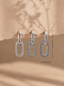 2pcs Copper Zirconia Double Buckle Earrings Suitable For Women's Daily, Party, Date, Holiday Wear - Multicolor - View 2