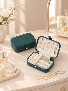 CASEGRACE 1pc Rectangular PU Leather Jewelry Box, Compact And Portable, Suitable For Travel, Storing Earrings, Rings And Other Jewelry, Ideal Gift For Girls, Women For Wedding, Birthday Or Back To School - White - View 19