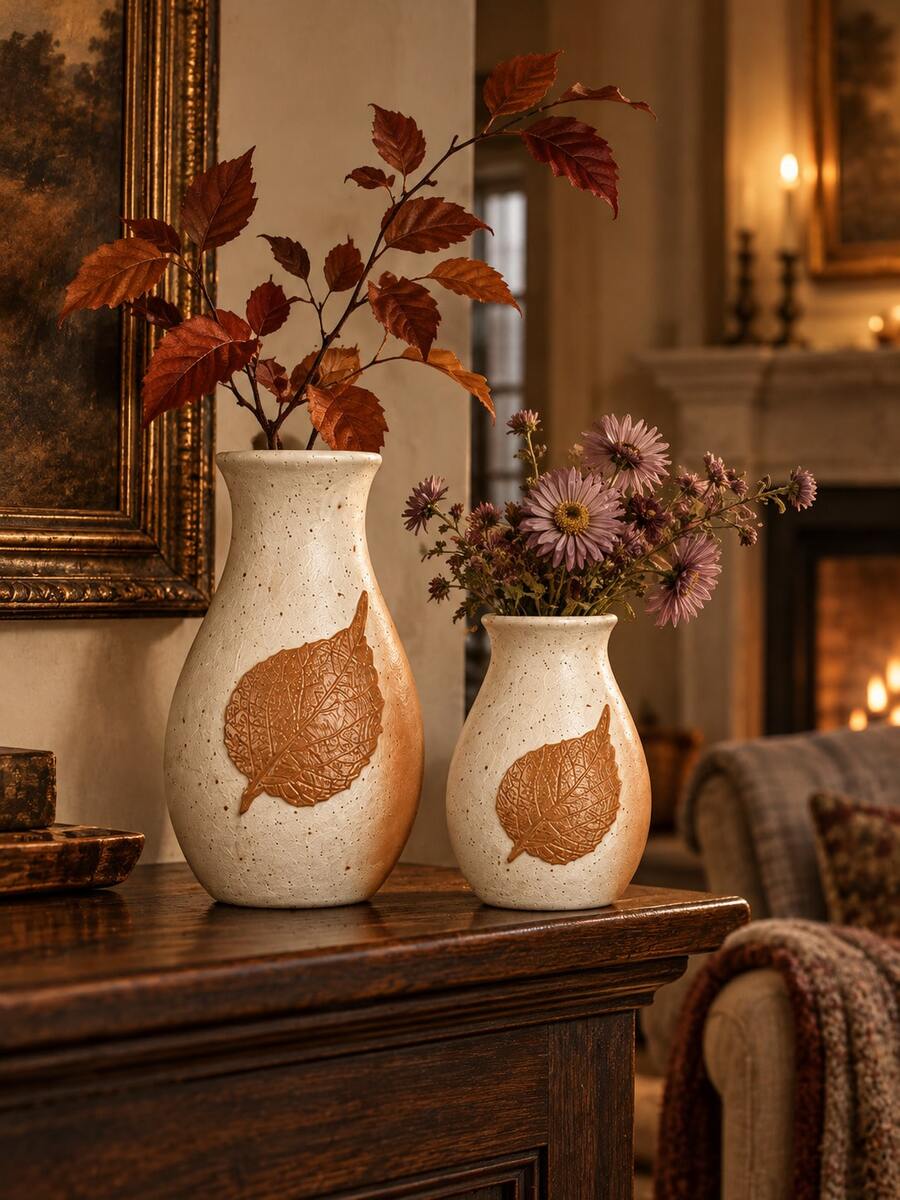 1pc Mini Vase, Gold Leaf Pattern, Elegant Vintage Style Home Decor, Small Desktop Ornament, Suitable For Dried Flowers, Living Room, Coffee Table, Bookshelf, Bedroom And Office Desk - 1PC - View 1