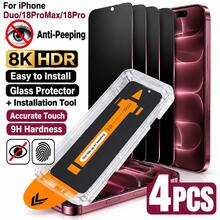 4 قطع واقي شاشة زجاجي مقسى مضاد للغبار ومضاد للتجسس، متوافق مع سلسلة 18 Pro Max/18 Pro/17 Pro Max/17/16/15/14/13/12/11/Mini، صلابة 9H، مع إطار التركيب، إزالة الغبار تلقائيًا، حساسية لمس عالية - الأسود - مشاهدة 8