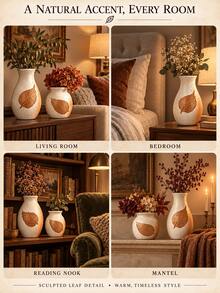 Mini Vase, Gold Leaf Pattern, Elegant Vintage Style Home Decor, Small Desktop Ornament, Suitable For Dried Flowers, Living Room, Coffee Table, Bookshelf, Bedroom And Office Desk - A - View 11