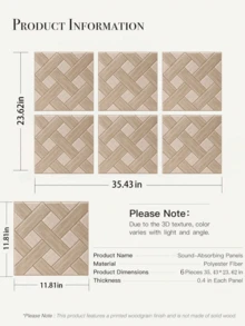 6pcs Faux Wood Grain Acoustic Wall Panels, Made Of Moisture-Resistant Polyester Fiber, Self-Adhesive Backing For Easy Installation, Sound-Absorbing And Decorative, Suitable For Recording Studios And Interior Decor - Wood Grain - View 3
