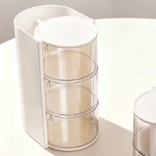 Rotating Makeup Powder Puff Storage Rack With Drawer Compartments Hair Accessories Organizer Box Desktop Comb Hair Tie Hair Clip Makeup Brush Multi-Function Storage Shelf - White - View 8