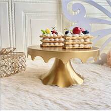 Acrylic 2D Flat Printed Simulation Craft Integrated Cake Stand And Cupcake Stand, Fruit Dessert Display Tray, Suitable For Baptism, Wedding, Birthday Party, Christmas And Other Occasions - Gold - View 3