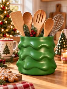 Festive Kitchen Utensil Cup, Christmas Kitchen Decor Organizer, Decorative Countertop Storage Holder For Cooking Tools, Cute Holiday Home Decoration, Xmas Gift Idea For Kitchen Lovers - Multicolor - View 3
