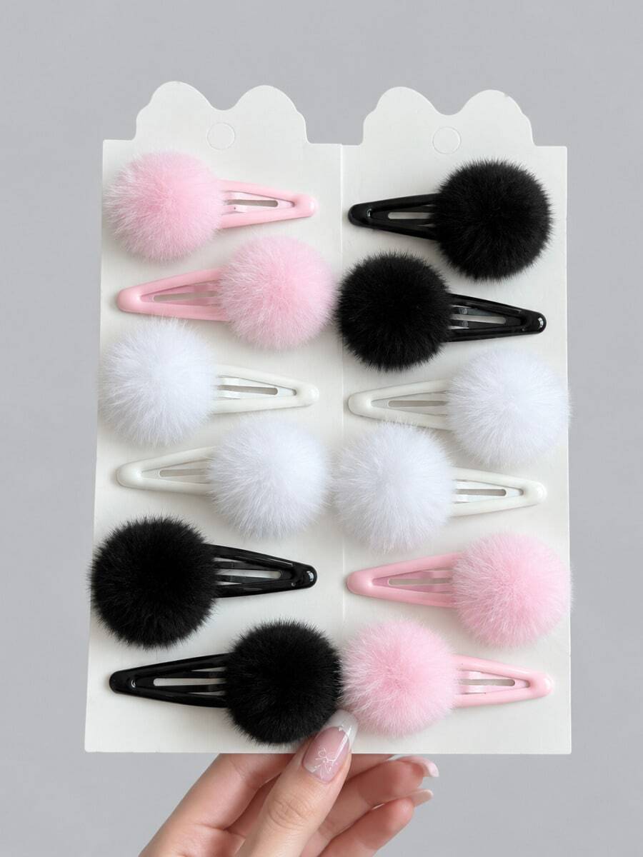 12/6/2pcs Multicolor Girl Pom Pom Water Drop BB Hair Clips, Bangs Clips, Side Clips, Forehead Hair Clips, Sweet And Cute Hair Accessories Suitable For Daily Wear, Outings, Travel, Party, Women's Hair Accessories - Multicolor - View 1