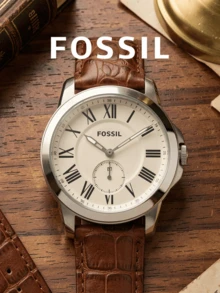 Fossil FS4963 Men's Quartz Watch Brown Croc-Embossed Leather Strap Round Cream Dial Silver Case Roman Numerals Classic Watch For Business Father's Day Gift - one-size - View 6