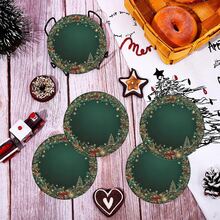 Merry Christmas Green Theme, 2D Printed Pattern Design Waterproof Heat-Insulating Coaster, Home Kitchen Decor Accessory, Suitable For Various Holiday Gatherings, Winter Tabletop Decoration, Christmas Gift - Coaster/LDX96 - View 9