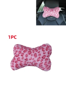 Leopard Print Bone Shaped Car Neck Pillows, Soft Fluffy Plush Auto Headrest Cushions, Universal Neck Support Car Seat Pillows For Driving Travel - Bone-shaped - View 22