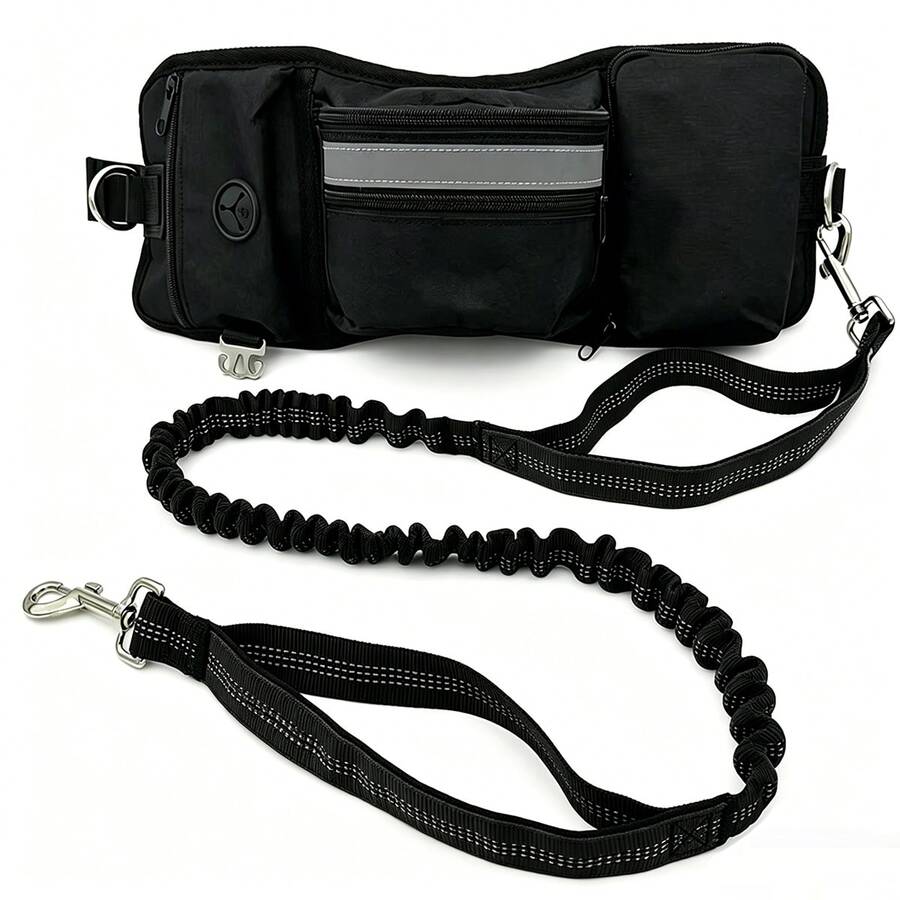 Pet Dog Leash With Multifunctional Waist Bag - Adjustable Waist Belt, Outdoor Sports, Walking, Jogging, Hands-Free Pet Leash - Elastic, Reflective, Suitable For Large, Medium And Small Dogs - Multicolor - View 1