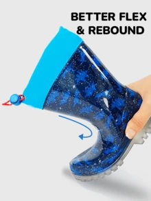 HSYAAMOO Dinosaur Print Kids Rain Boots Blue Adjustable Cuff Boys Rain Boots Non-Slip Wear-Resistant Baby Waterproof Rain Shoes - Blue - View 2