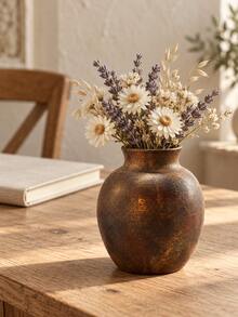 1pc Rustic Bronze Tone Flower Vase, Vintage Textured Decorative Vase For Fresh Or Dried Flowers, Farmhouse Home Decor For Living Room, Entryway, Shelf, Mantel & Dining Table - Multiple Styles - View 11