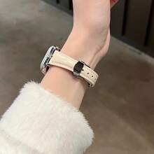 客製化人造皮革錶帶，適用於 38/40/41/42/44/45/46/49mm 錶盤尺寸，適合 Ultra/Se10/9/8/7/6/5/4/3/2/1 系列 - 銀褐色 - 查看 4