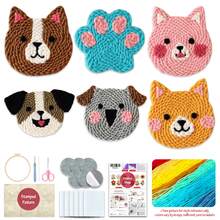 6pcs Coaster Set DIY Punch Needle Kit For Beginners – Includes Punch Needle, Yarn, Instructions, Hoop & Pre-Printed Fabric (Forest Animals). Creative Cup Decoration Or Gifting. 2D Printed Punch Needle Starter Kit - 6pcs - View 2
