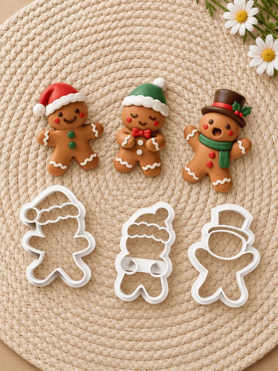 Gingerbread Clay Cutters For Earrings, Festive Polymer Clay Earring Cutter Mold, Beaded Round Frame Shape, Earring Making Supplies - White - View 1