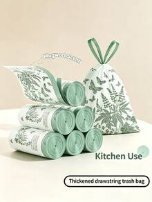 25/55pcs - Kitchen Trash Bags, Drawstring Garbage Bags, Portable Household Drawstring Trash Bags, Thick Large Capacity Cleaning Bags For Kitchen Use - Dark Green - View 2