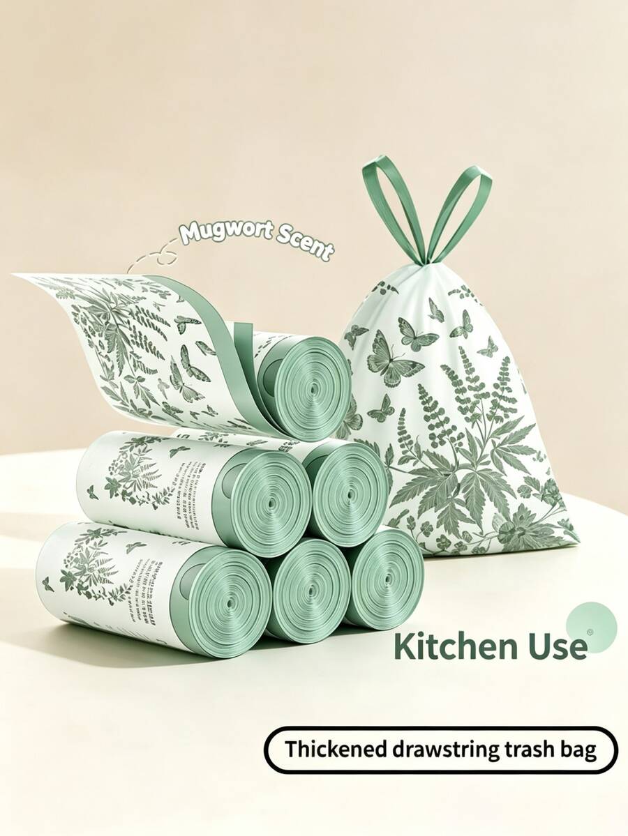 25/55pcs - Kitchen Trash Bags, Drawstring Garbage Bags, Portable Household Drawstring Trash Bags, Thick Large Capacity Cleaning Bags For Kitchen Use
