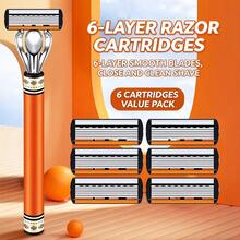Men's Manual Razor, Colorful Printed Handle, 6-Layer Progressive Blades, Lubricating Strip, Snap-In Replaceable Razor Head, Holiday Grooming Gift Set - A - View 6