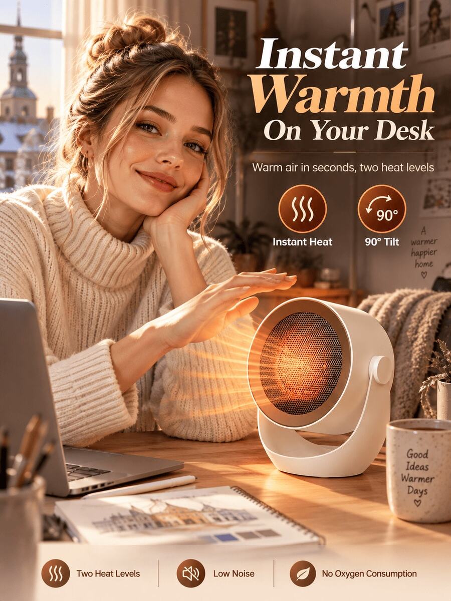 SOKANY A003 Desktop Space Heater, Portable Electric Heater For Home, Fast Heating With Adjustable Angle, Suitable For Bedroom, Living Room, Dormitory, Keeps Hands And Feet Warm - White - View 1
