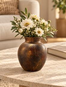 1pc Rustic Bronze Tone Flower Vase, Vintage Textured Decorative Vase For Fresh Or Dried Flowers, Farmhouse Home Decor For Living Room, Entryway, Shelf, Mantel & Dining Table - Multiple Styles - View 3
