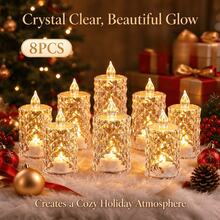 8pcs Crystal LED Flameless Tea Light Candles, Warm White Battery Operated Realistic Candles, Diamond Cut Transparent Design, Suitable For Christmas Decoration, Wedding Table Centerpiece, Halloween, Party Table Decor And Home Atmosphere Lighting - 8-pack Candles - View 3