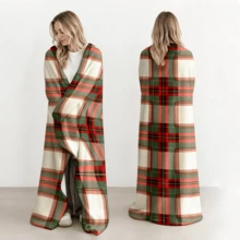 1PC Green And Red Plaid Print Wearable Blanket-Soft And Comfortable, Unisex For Everyday Rest, Holiday Gifts, Christmas Decor And Home Warmth - Multicolor - View 5