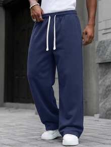 Father's Day Gift Men's Solid Color Minimalist Versatile Knit Pants, Suitable For Sports And Casual Wear, Fashionable And Versatile - Navy Blue - View 3