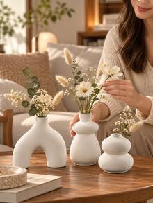 Bohemian Style 3-Piece Vase Set, Dried Flower Vase, Suitable For Reed Flower Home Decor; Modern Round Vase, Suitable For Living Room Coffee Table And Entryway, Also Can Be Used As Birthday Or Valentine's Day Gift. - Multicolor - View 4