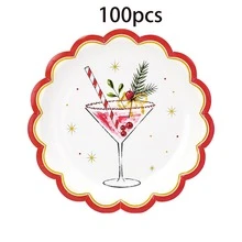 10 قطع/20 قطعة/30 قطعة/50 قطعة/100 قطعة أطباق ورقية بحافة متموجة لعيد الميلاد 7/9 بوصة، أطباق بطبعة مارتيني كوكتيل بحافة ذهبية وحافة حمراء، أدوات مائدة لعيد الميلاد والسنة الجديدة، مناسبة لعشاء العائلة وليلة الكوكتيل وحفلة المكتب وديكور حفلة الشتاء - دانتيل متعدد الألوان - مشاهدة 9