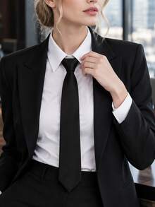 1pc Unisex Business Tie, Minimalist Solid Color Formal Tie - Black - View 3