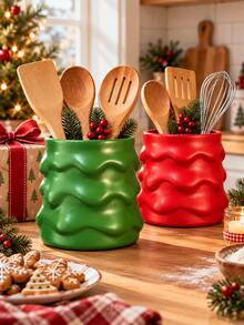 Festive Kitchen Utensil Cup, Christmas Kitchen Decor Organizer, Decorative Countertop Storage Holder For Cooking Tools, Cute Holiday Home Decoration, Xmas Gift Idea For Kitchen Lovers - Multicolor - View 10
