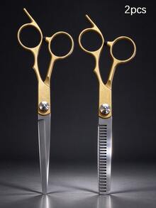 1pc/2pcs/8pcs Professional Hair Cutting Scissors Set, Gold Barber Scissors Set, Stainless Steel Hairdressing Shears For Salon And Home Haircare - Multicolor - View 11
