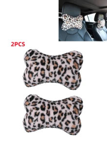 Leopard Print Bone Shaped Car Neck Pillows, Soft Fluffy Plush Auto Headrest Cushions, Universal Neck Support Car Seat Pillows For Driving Travel - Bone-shaped - View 19