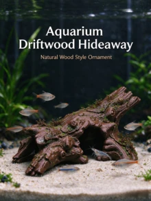 1pc Aquarium Driftwood Hideout, Resin Hollow Tree Root Cave Ornament, Fish Tank Decor Shelter For Small Fish, Ornamental Shrimp, Betta Fish Hiding, Breeding And Resting - Happy Aquarium - View 1