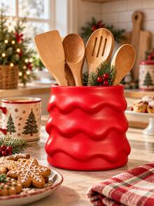 Christmas Tree Utensil Holder, Wavy Kitchen Utensil Holder For Countertop, Holiday Kitchen Organizer For Spatulas Spoons Whisk, Festive Home Decor, Christmas Kitchen Decoration - Multicolor - View 5