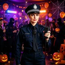 Women Halloween Fancy Dress Up Accessories Set, Theme Party Role Play Hat, Decorative Fake Walkie Talkie & Neck Tie, Cosplay Costume Props - Multicolor - View 6
