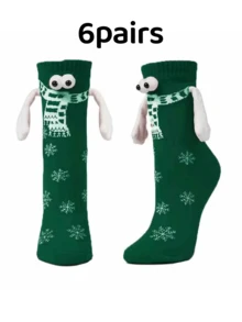 6pairs,Funny Christmas Magnetic Holding Hands Socks With 3D Plush Eyes - Multicolor - View 9