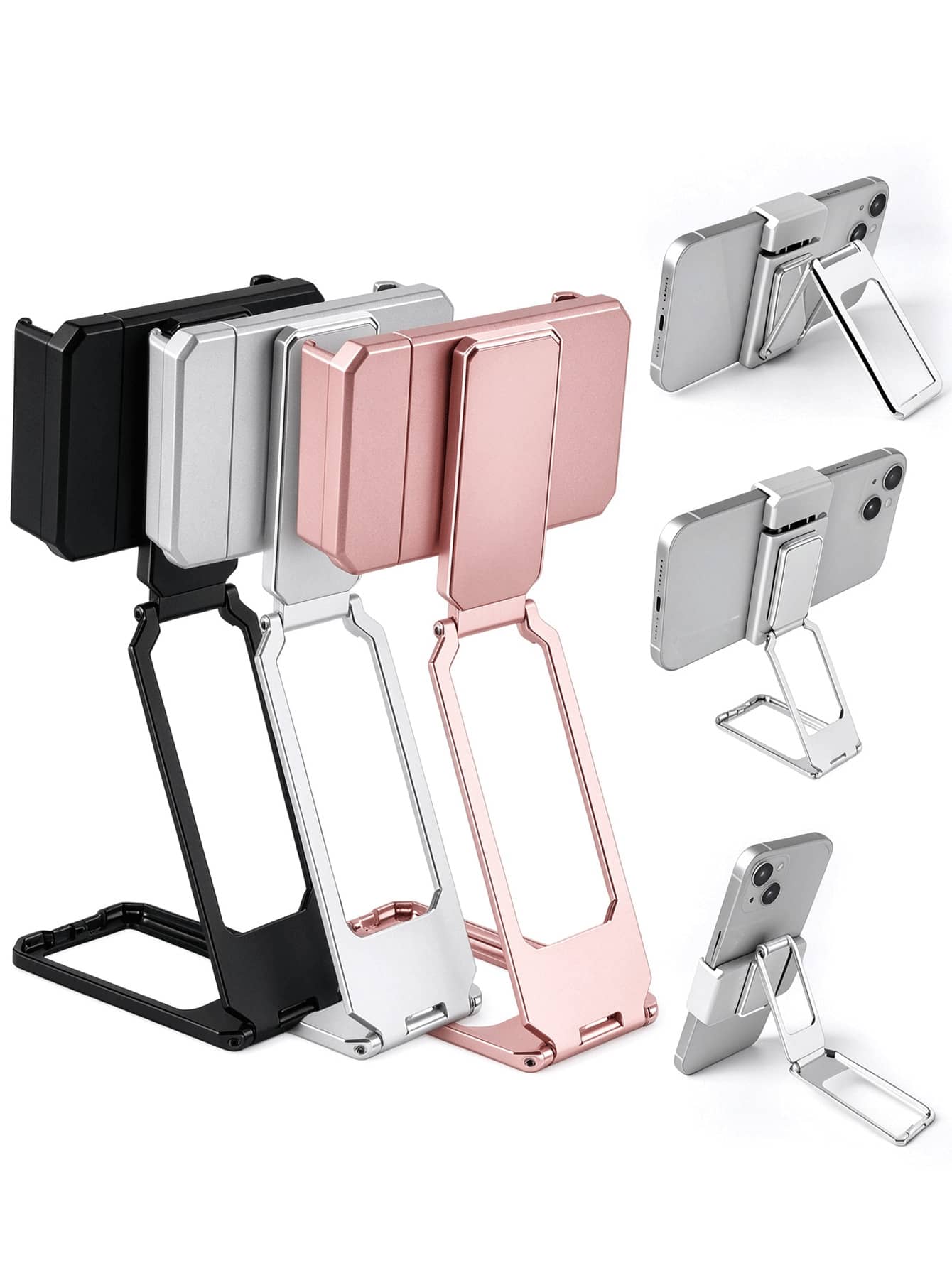 Ultra-Thin Foldable Phone Stand (Clip-On Or Adhesive) - Newly Upgraded 360° Rotating Metal Stand; Multi-Angle Foldable Desktop Phone Holder, Available In Clip-On And Adhesive Versions (Silver, Black, Rose Gold), Christmas Gift
