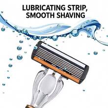 Men's Manual Razor, Colorful Printed Handle, 6-Layer Progressive Blades, Lubricating Strip, Snap-In Replaceable Razor Head, Holiday Grooming Gift Set - A - View 2