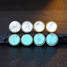 Bông tai đinh tròn họa tiết ngọc lam phong cách vintage bán chạy xuyên biên giới, khung vàng ngọc lam, phụ kiện sang trọng thanh lịch cho váy và áo sơ mi, quà tặng doanh nghiệp - EH4698 Tròn màu ngọc bích - Xem 2