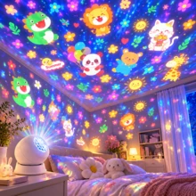USB Powered 360° Rotatable Cartoon Animal Pattern Projection Lamp, Multi-Angle Adjustable LED Atmosphere Night Light, Ceiling Cartoon Light Shadow Decoration Lamp, Home Bedroom Desktop Atmosphere Decor, Creative Holiday Gift - White - View 1