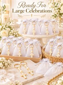 40pcs Cross Keychain Set With Organza Bags, Baby Baptism Favors ...
