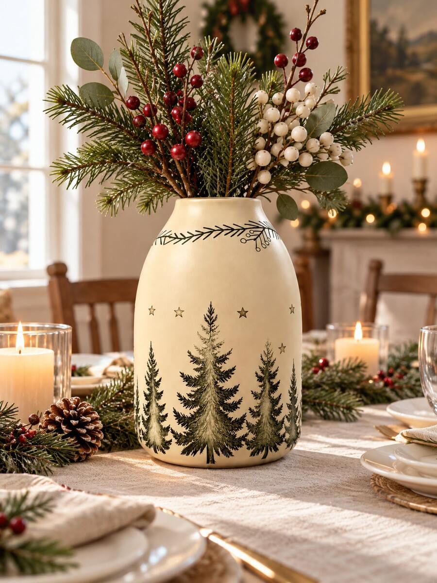 Christmas Forest Vase, Holiday Vase With Pine Tree Pattern, Christmas Table Centerpiece Decor For Living Room Dining Table Home Decoration - Selected Items - View 1