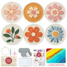 6pcs Coaster Set DIY Punch Needle Kit For Beginners – Includes Punch Needle, Yarn, Instructions, Hoop & Pre-Printed Fabric (Different Flowers). Creative Cup Decoration Or Gifting. 2D Printed Punch Needle Starter Kit - 6pcs - View 4