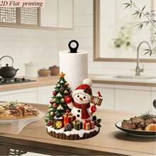 1pc 2D Flat Printed Kitchen Paper Towel Holder, Christmas Style Cozy Snowman & Christmas Tree Design Creative Desktop Paper Roll Rack, Acrylic Material, No Paper Towels Included, Fun Holiday Design, Suitable For Living Room & Dining Room, Christmas Home Decor - A - View 5