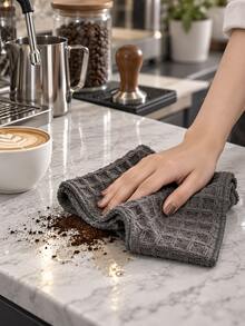 Khăn lau vệ sinh sợi microfiber dệt tổ ong, khăn lau bếp và khăn rửa bát siêu thấm hút, ít xơ, tái sử dụng được, mềm dày với viền may, 1 cái, 40x40cm / 15.7x15.7in, màu xám, dùng cho bát đĩa, mặt bàn, kính, cửa sổ và máy pha cà phê - A - Xem 5