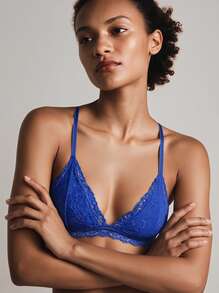 Cheekology Holiday Season Ultra-Thin Bra, Floral Pattern Lace Bra For Small Bust, Royal Blue Soft Seamless Sexy Bra For Women - Royal Blue - View 1