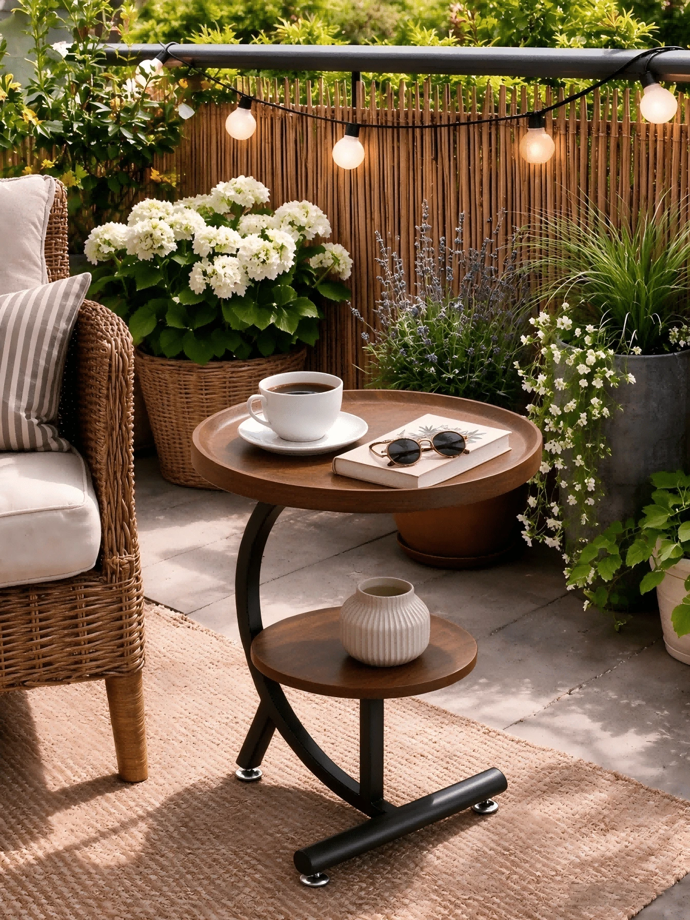 Round 2-Tier Side Table With Wood Grain Top And Curved Iron Frame, Sturdy And Durable. Dual-Layer Storage. Place Beside Sofas For Drinks And Books, Beautify Your Home. - Multiple Specifications - View 1